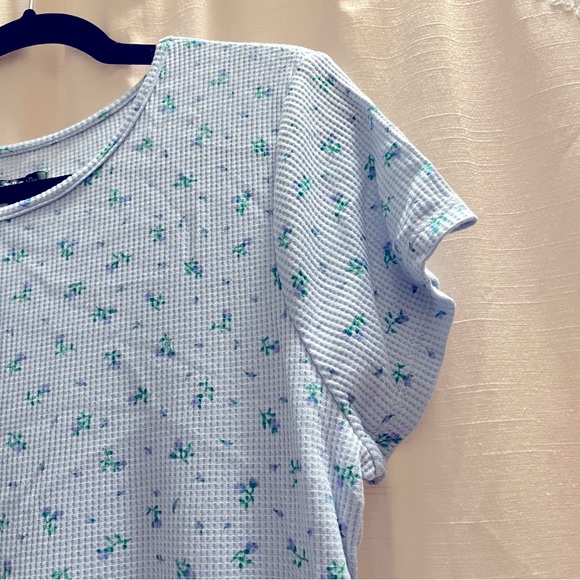 Baby Blue Floral Print Waffle Weave Textured Dress with Pockets - Picture 4 of 9